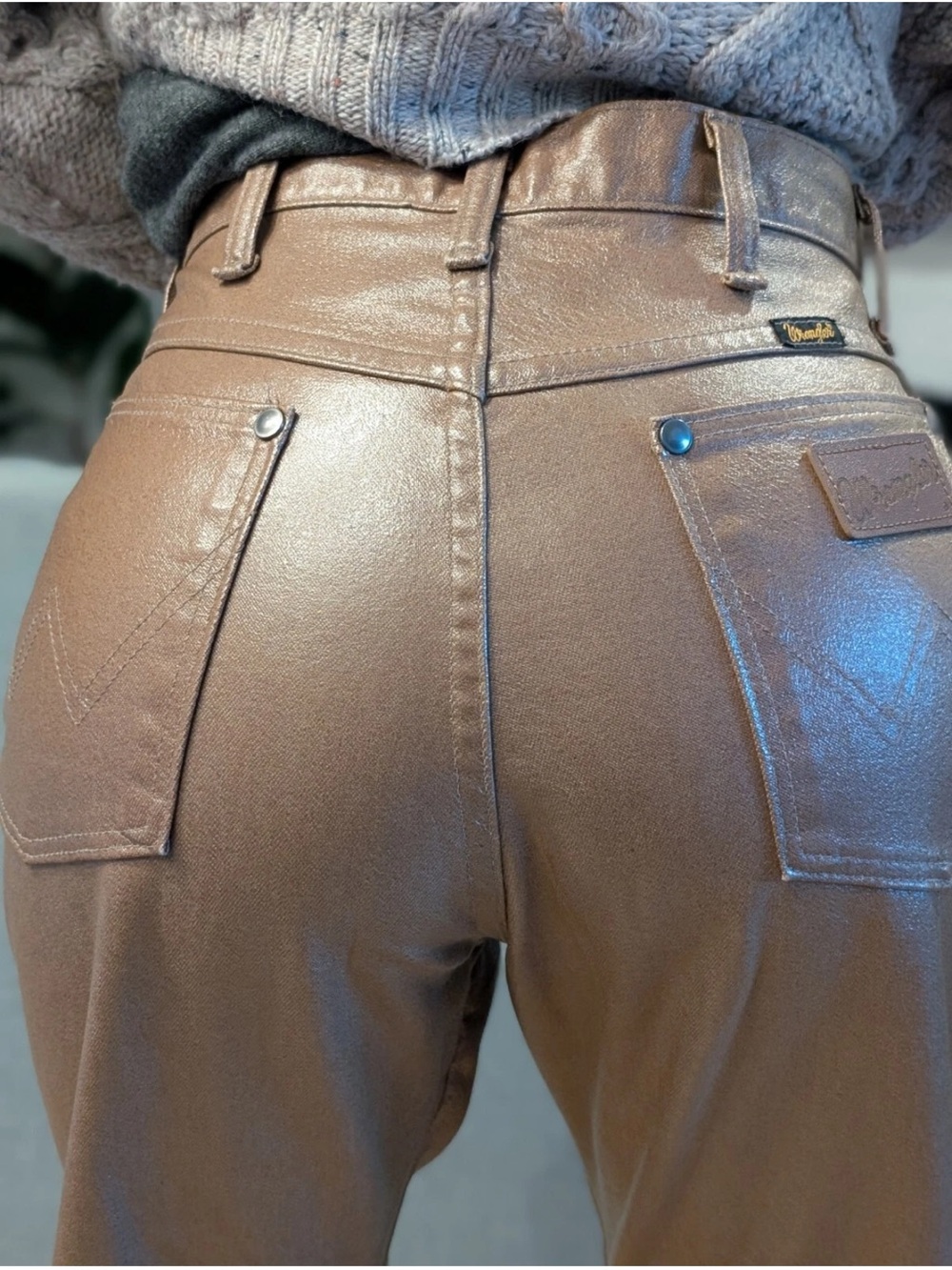 Vintage 80s Women's‎ Gold Wrangler Faux Leather Jeans Size 9 x 34